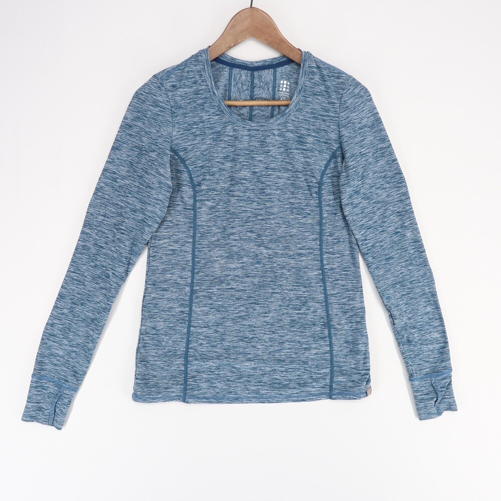 Title Nine Grace Shirt Womens XS Blue Heather Long Sleeve Thumbhole Stash Pocket